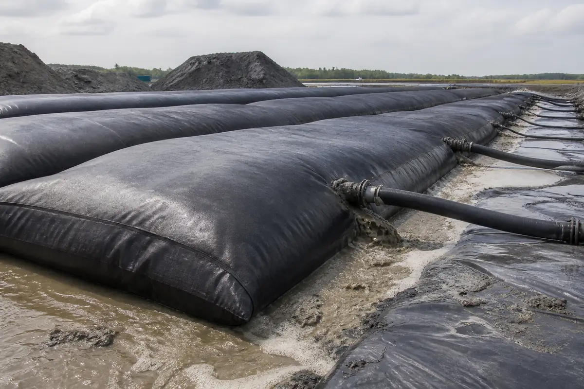 Geotextile tubes used for dredged-slurry dewatering