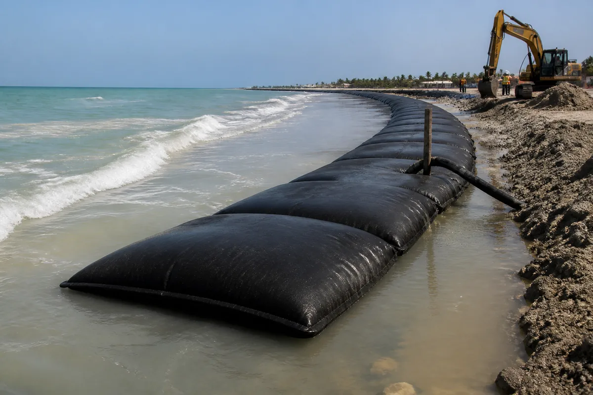 Geotextile tubes used for shoreline and embankment protection