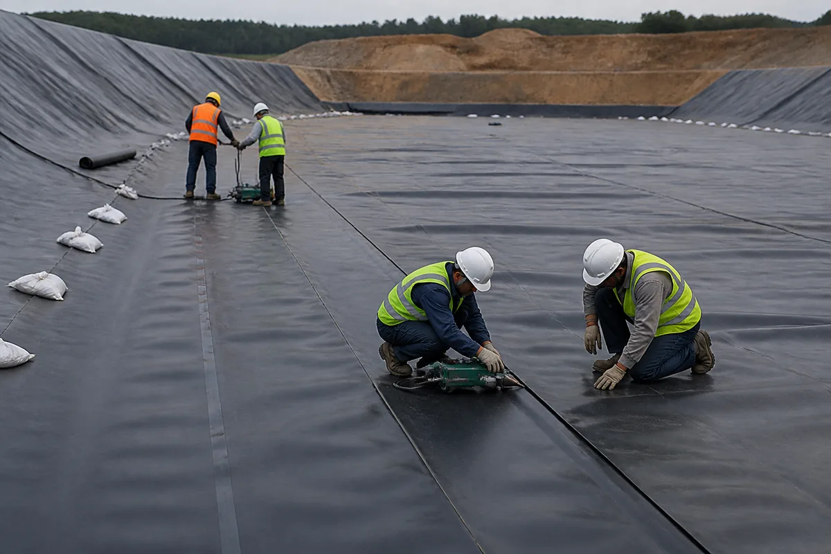 HDPE geomembrane liner installation for a landfill containment cell