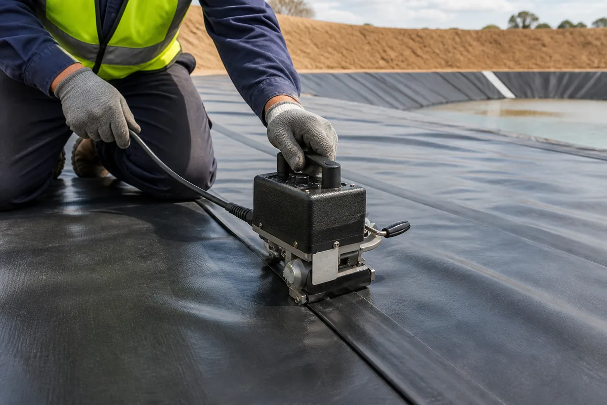 Automatic welding of thin HDPE geomembrane with a compact wedge welder