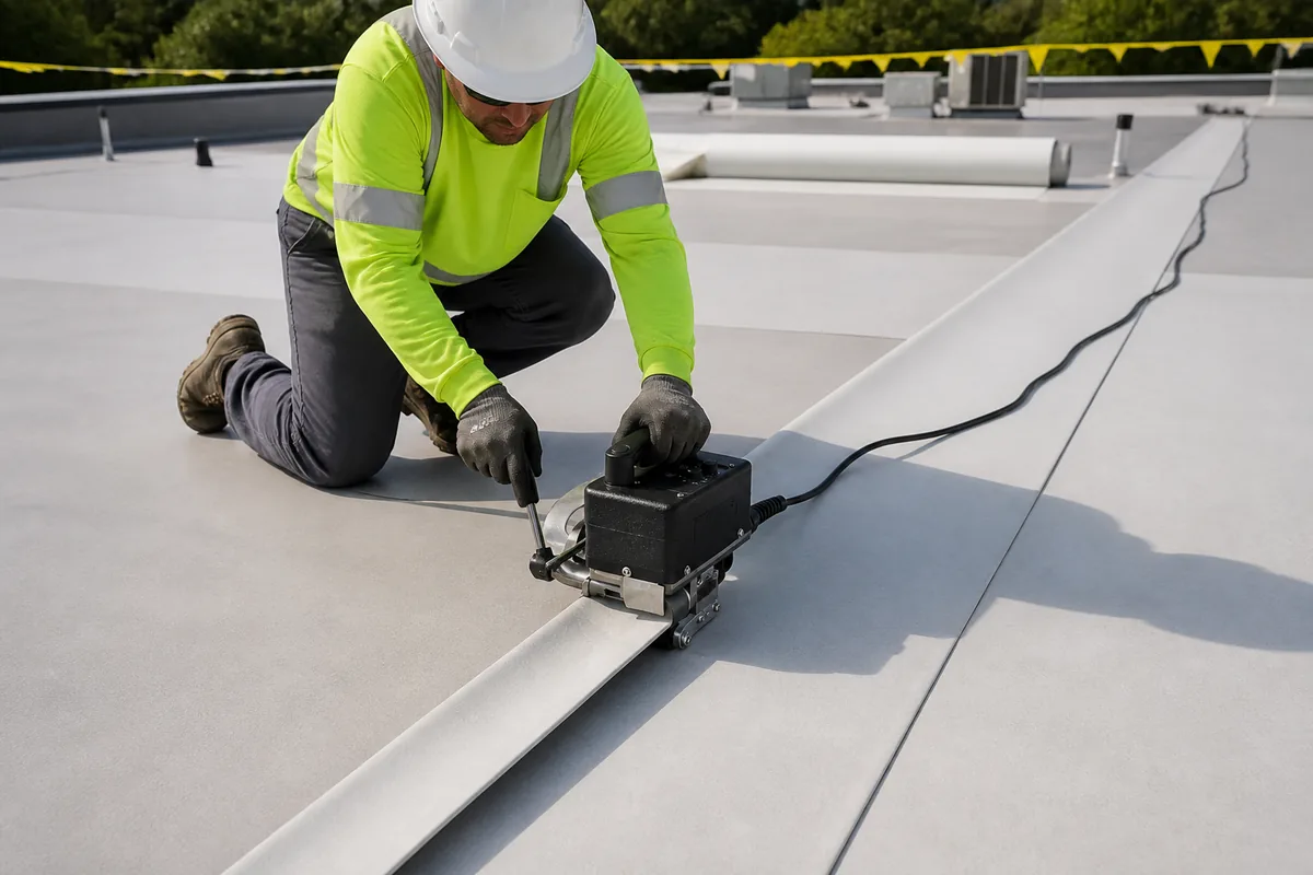 Automatic welding of TPO roofing membrane