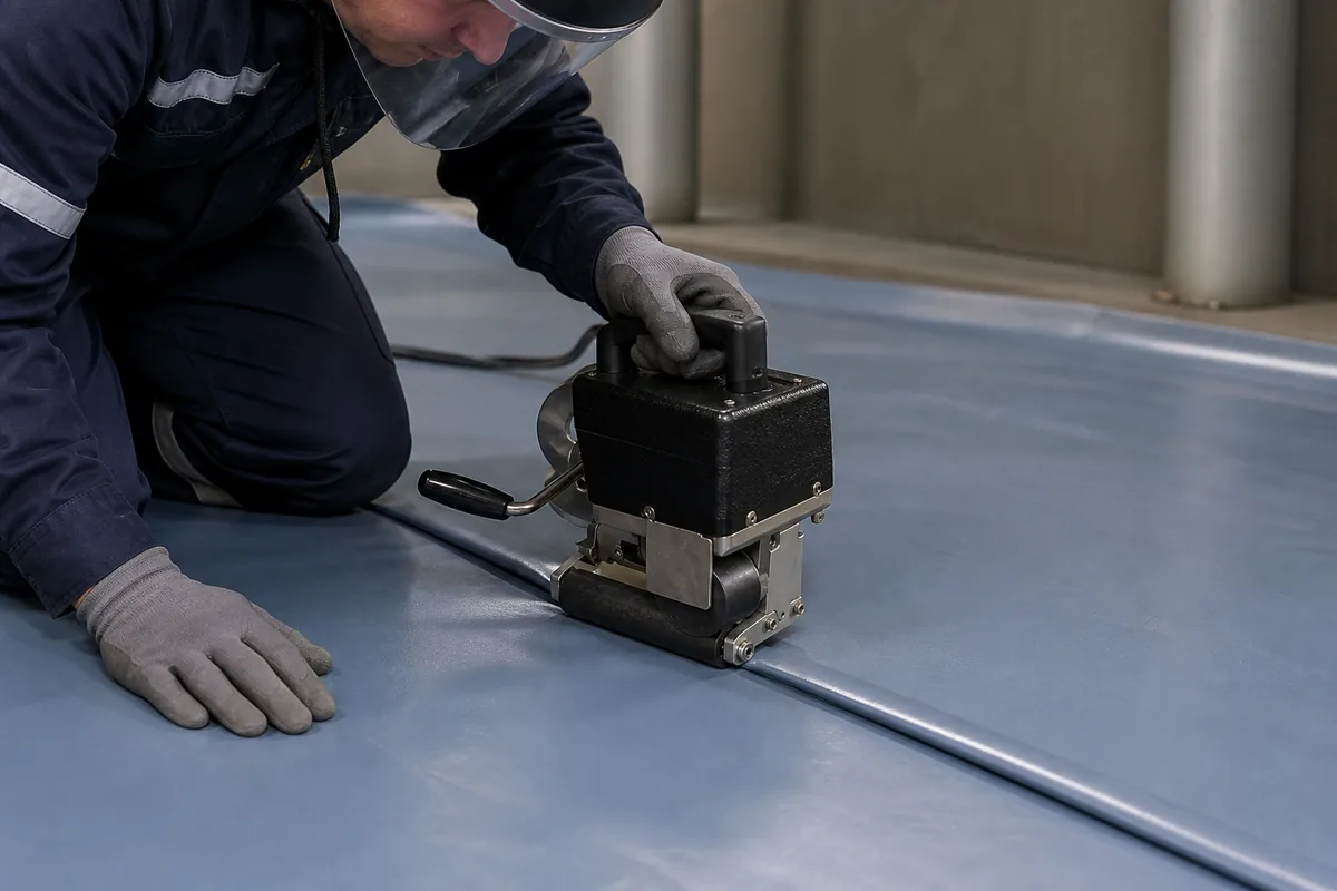Automatic welding of PVC membrane with a steel wedge