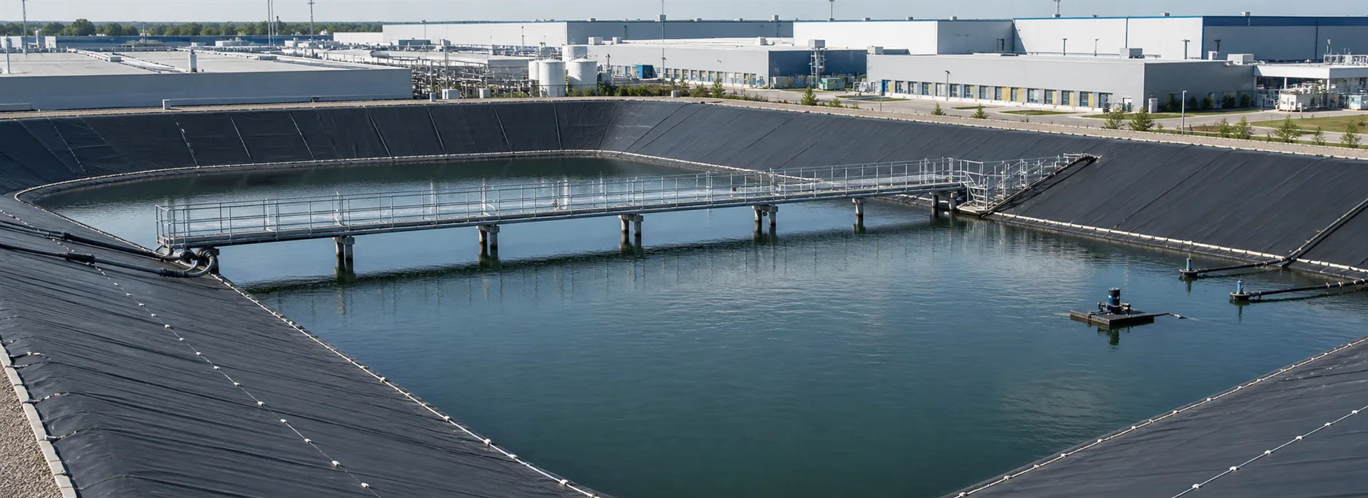 High-performance geomembrane lining for an industrial wastewater treatment pond