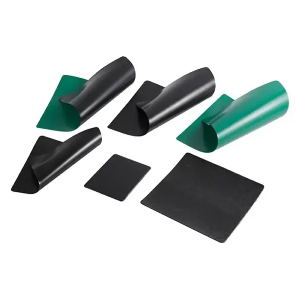 Flexible LLDPE geomembrane samples in black and green